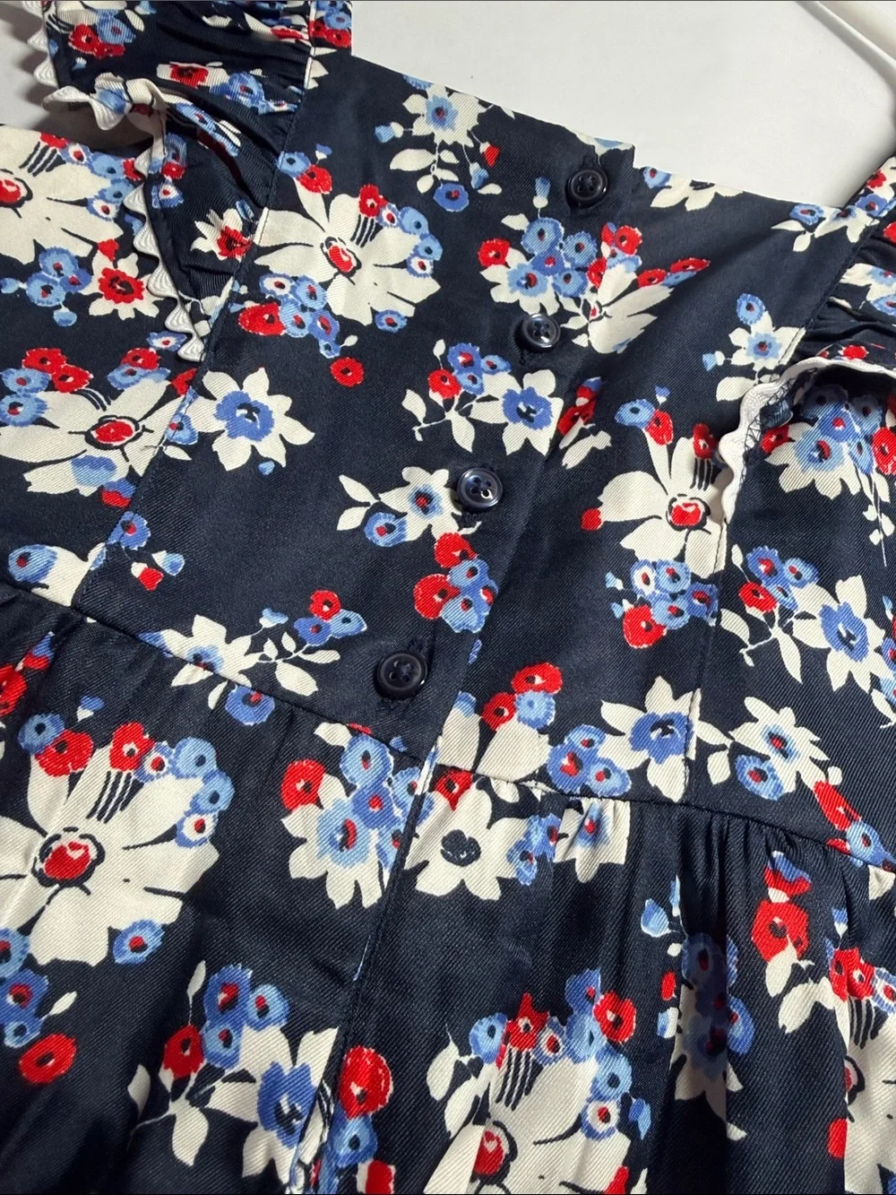 Janie and Jack Navy Floral Flutter Sleeve Ruffle Sundress. Lined Size 5